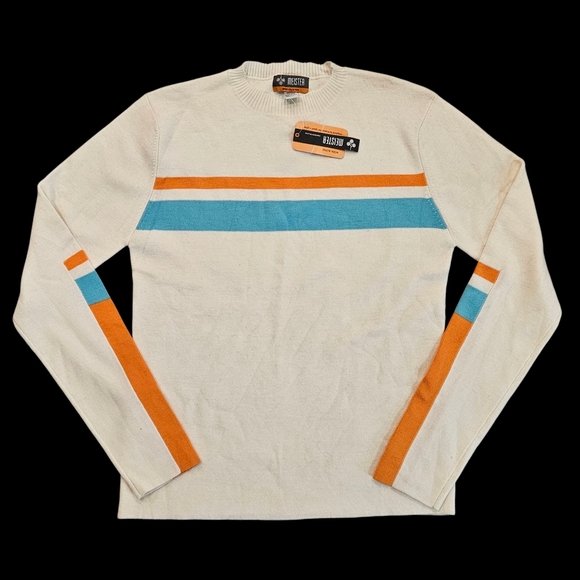 NEW Meister Kelly White Stripe Crewneck Knit Sweater Ski Wool Blend Large - Picture 1 of 6